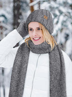 Winter Beanie Hat Scarf Gloves, Warm Fleece Knit Hat Long Scarf Neck Warmer Touch Screen Winter Gloves Set Gifts for Women