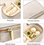 TAIMY Mini Jewelry Travel Case, Velvet Small Travel Jewelry Box, Portable Jewelry Travel Organizer Box for Rings Earrings Necklaces, Gifts for Women Girls(Beige)