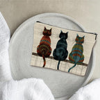 Retro Makeup Bag - Three Cute Cats - Art Drawing Theme Cosmetic Bag, Toiletry Bag, Gift For Girls, Besties, Personal Care & Accessories(Back) - A24