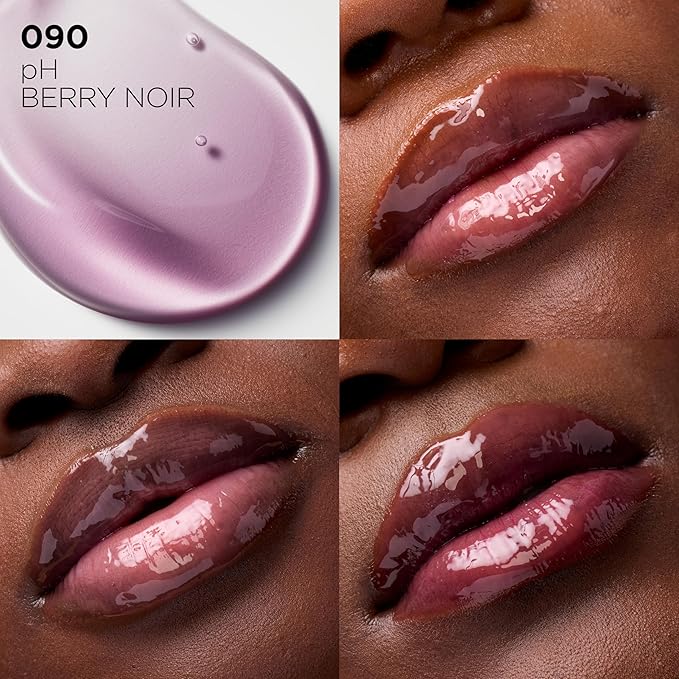 L'Oreal Paris Plump Ambition pH Hyaluron Lip Oil, Color Shifting Lip Tint with 24HR Hydration, Volumizing Shine and Lasting Color, 090 pH Berry Noir