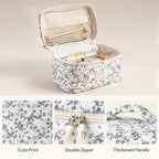 HBselect Quilted Makeup Bag, 3PCS Cotton Large Travel Makeup Bag, Cute Floral Coquette Make up Bag Cosmetic Bag Toiletry Bag for Women Girls
