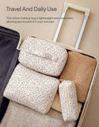 HBselect Quilted Makeup Bag, 3PCS Cotton Large Travel Makeup Bag, Cute Floral Coquette Make up Bag Cosmetic Bag Toiletry Bag for Women Girls
