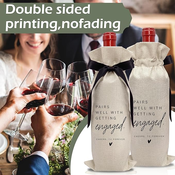 RYIGYWE 1 PCS Black Bow Ribbon Ideas Engagement Gift Wine Bag - Bride to Be Gifts for Bridesmaids Bride Groom Couples Her Him Officiant Gift for Getting Married Engagement Bridal Shower - A48