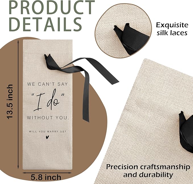 RYIGYWE Black Bow Ribbon Ideas Engagement Gift Wine Bag - 1 PCS Godparents Proposal for Bridesmaids Bride Groom Couples Her Him Officiant Gift for Getting Married Engagement Bridal Shower - A49