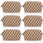 SOIDRAM Checkered Makeup Bag Preppy Cosmetic Bag Bulk Brown Makeup Pouch Personalize Travel Toiletry Bag Organizer Cute DIY Makeup Brushes Storage Bag for Women