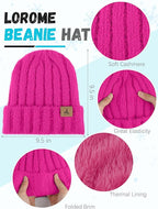 Winter Beanie Hat Scarf Gloves, Warm Fleece Knit Hat Long Scarf Neck Warmer Touch Screen Winter Gloves Set Gifts for Women