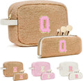 for Christmas Day Gifts, Personalized Initial Cosmetic Bag Pouch for Teen Girls, Preppy Makeup Travel Bags for Daughter Sister Girlfriend, Monogramed Make Up Pouch for Birthday Gifts - Brown Q