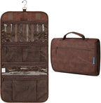 PAVILIA Hanging Toiletry Bag Men Women, Travel Kit Foldable Large Toiletries Organizer, Roll up Cosmetics Makeup Bag Accessories, Waterproof Essentials Dopp Case (Brown)