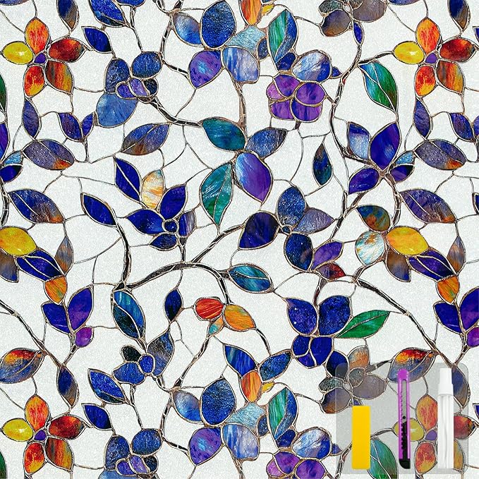 Window Privacy Film Stained Glass Window Film Frosted Window Film Window clings Non-Adhesive Reusable Decorative for Home Removable (Purple Frosted, 17.5 X 78.7 in)