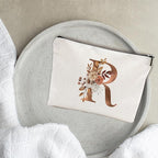 A-Z Boho Personalized Cosmetic Bag-Floral Cotton Letter Makeup Bag With Zipper-Artistic Cosmetic Bag For Travel-Bride,Birthday Gift For Women Daughter Friends-Women Makeup Organizer-A18