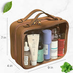 JAZD Clear Makeup Bag Toiletry Bag for Women Cosmetic Case Large Capacity Travel Make Up Bag Organizer Transparent Storage Compartment TSA Approved