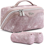 BOYATU Travel Makeup Bag Cosmetic Bags for Women: 3 Sets Large Capacity Make up Bag - Portable Toiletry Bags with Handle for Women(F-2-Purple)