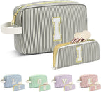 Travel Makeup Bag Christmas Gifts for Women Girl Teens, Personalized Initial Makeup Bag for Cute Teen Girls, Preppy Stuff Toiletry Bag Cosmetic Bag, Teen Girls Gift Trendy Stuff, Letter I