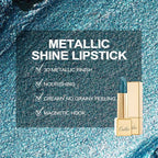 Oulac Metallic Green Lipstick for Women with Metallic 3D Shine, Lightweight Hydrating Formula, High-Impact Lip Color, Vegan Beauty, Full Coverage Lip Makeup, Turquoise (20)