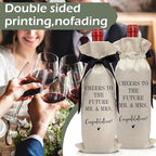 RYIGYWE 1 PCS Black Bow Ribbon Ideas Engagement Gift Wine Bag - Bride to Be Gifts for Bridesmaids Bride Groom Couples Her Him Officiant Gift for Getting Married Engagement Bridal Shower - A44