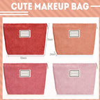 Sanwuta 4 Pack Velvet Makeup Bag Cosmetic Bag for Women Large Capacity Corduroy Pouch Zipper Canvas Travel Toiletry Purse Make up Organizer Case Accessories(Red Series,Plaid)