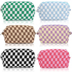 SOIDRAM 6 Pcs Checkered Makeup Bag Preppy Cosmetic Bag Bulk Pink Black Makeup Pouch Personalize Travel Toiletry Bag Organizer Cute DIY Makeup Brushes Storage Bag for Women