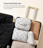 HBselect Quilted Makeup Bag, 3PCS Cotton Large Travel Makeup Bag, Cute Floral Coquette Make up Bag Cosmetic Bag Toiletry Bag for Women Girls