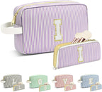 Travel Makeup Bag Christmas Gifts for Women Girl Teens, Personalized Initial Makeup Bag for Cute Teen Girls, Preppy Stuff Toiletry Bag Cosmetic Bag, Teen Girls Gift Trendy Stuff, Letter I
