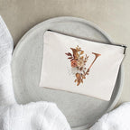 A-Z Boho Personalized Cosmetic Bag-Floral Cotton Letter Makeup Bag With Zipper-Artistic Cosmetic Bag For Travel-Bride,Birthday Gift For Women Daughter Friends-Women Makeup Organizer-A22