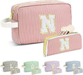 Travel Makeup Bag Christmas Gifts for Women Girl Teens, Personalized Initial Makeup Bag for Cute Teen Girls, Preppy Stuff Toiletry Bag Cosmetic Bag, Teen Girls Gift Trendy Stuff, Letter N