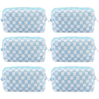 ZLFSRQ 6Pcs Checkered Pencil Case Cute Pencil Pouch for Teens Checkered Makeup Bag Blue Medium Travel Cosmetic Bag Makeup Pouch for Purse Aesthetic Trendy Zipper Toiletry Bags Organizer