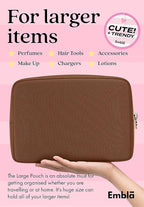 Embla Makeup Bag Travel Cosmetics Pouch and Toiletry Bag, Nylon Zipper Pouch Purse, Cute Make Up Organizer Storage Tote for Women Girls, Waterproof Travel Skincare Case, Large Makeup Bags, Chocolate