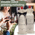 RYIGYWE 1 PCS Black Bow Ribbon Ideas Engagement Gift Wine Bag - Bride to Be Gifts for Bridesmaids Bride Groom Couples Her Him Officiant Gift for Getting Married Engagement Bridal Shower - A46