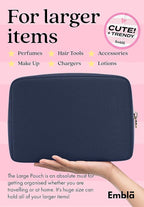 Embla Makeup Bag Travel Cosmetics Pouch and Toiletry Bag, Nylon Zipper Pouch Purse, Cute Make Up Organizer Storage Tote for Women Girls, Travel Skincare Case, Large Makeup Bags, Sapphire
