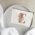A-Z Boho Personalized Cosmetic Bag-Floral Cotton Letter Makeup Bag With Zipper-Artistic Cosmetic Bag For Travel-Bride,Birthday Gift For Women Daughter Friends-Women Makeup Organizer-A05