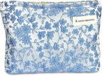 STARDW Aesthetic Floral Makeup Bag Cute Small Cosmetic Bags for Women Girls, Travel Toiletry Bag Large Capacity Zipper Makeup Pouch, Purse Organizer Pouches (Embroidery)