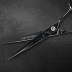 Saki Shears Black 5.5" Hair Cutting Scissors - Straight Handles - Dual Tangs - Zero Offset - Lightweight Hair Scissors for Professionals - Japanese 440C Steel (Black)