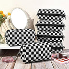 SOIDRAM Checkered Makeup Bag Preppy Cosmetic Bag Bulk Black Makeup Pouch Personalize Travel Toiletry Bag Organizer Cute DIY Makeup Brushes Storage Bag for Women