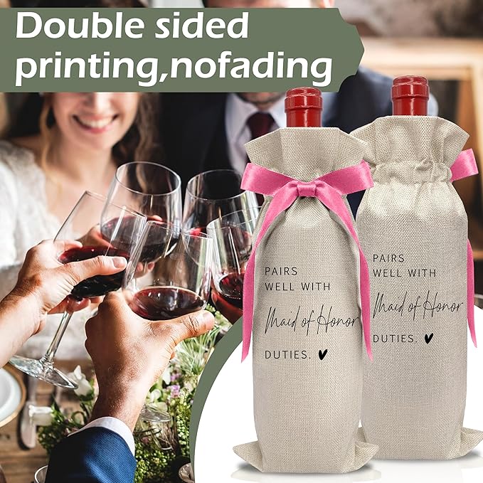 Cute Pink Bow Ribbon Engagement Gift Wine Bag - 1 PCS Bride to Be Gifts for Bridesmaids Bride and Groom Couples Her Him Will You Be My Bridesmaid for Getting Married Engagement Bridal Shower - A51