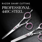 Saki Sakura Hairdressing Shears Set 5.5 Inch - Pink Hair Cutting Shears, Hair Thinning Shears, Hair Razor - Includes Leather Case
