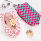 PAZIMIIK Checkered Makeup Bag for Purse Portable Zipper Make Up Pouch Small Cosmetic Case for Travel Accessories (6PCS Magenta Green)