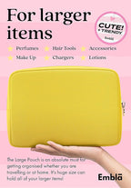 Embla Makeup Bag Travel Cosmetics Pouch and Toiletry Bag, Nylon Zipper Pouch Purse, Cute Make Up Organizer Storage Tote for Women Girls, Waterproof Travel Skincare Case, Large Makeup Bags, Lemon