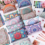 Hillban 36 Pcs Mandala Makeup Bags Bohemian Cosmetic Bags for Women Mandala Flowers Travel Toiletry Pouch with Zipper Portable Organizer Pouch for Cosmetics Makeup Brushes, 12 Styles