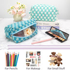 PAZIMIIK Checkered Makeup Bag for Purse Portable Zipper Make Up Pouch Small Cosmetic Case for Travel Accessories (6PCS Lake Blue)