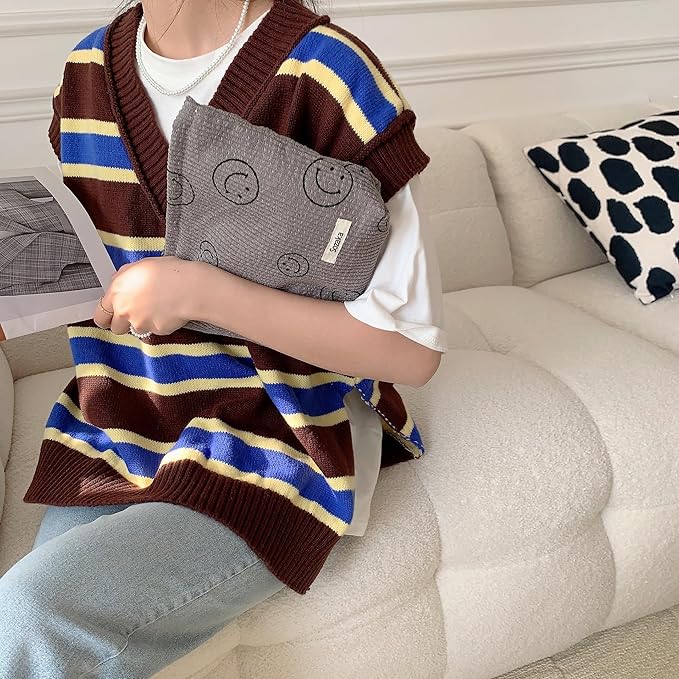 Cosmetic Bags for Women - Corduroy Cosmetic Bag Aesthetic Women Handbags Purses Smile Dots Makeup Organizer Storage Makeup Bag Girls Case Bags (A-Gray)