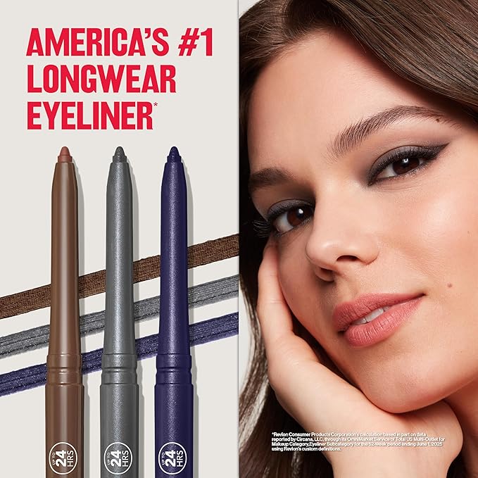 Revlon ColorStay Pencil Waterproof Eyeliner, Smudge-Proof, Eye Makeup with Built-In Sharpener, Stocking Stuffer for Women, 202 Black Brown, 2 pack