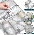 PAVILIA Hanging Toiletry Bag Women Men, Travel Kit Foldable Large Toiletries Organizer, Roll up Cosmetics Makeup Bag Accessories, Waterproof Essentials Jewelry Case (Heather Grey)