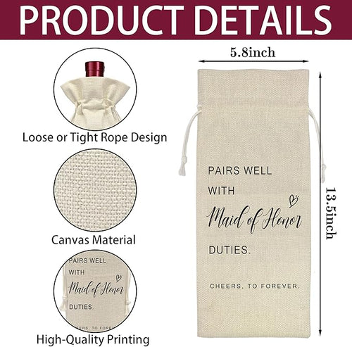AWSICE Wedding Wine Bottle Bag - Maid of Honor Proposal Gifts - Pairs Well with Wedding Gift Bags - Engagement Present for Bridesmaid - Bridal Planning Shower Decorations-A08