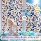 Stained Glass Window Privacy FilmDecorative Rainbow Static Clings -ldeal for Home &Office,Adhesive-Free,Removable, Uv-Blocking (Purple Rainbow, 45.2 X 157.4 in)