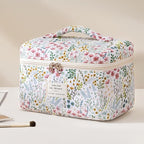 HBselect Quilted Makeup Bag, 3PCS Cotton Large Travel Makeup Bag, Cute Floral Coquette Make up Bag Cosmetic Bag Toiletry Bag for Women Girls