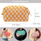 PAZIMIIK Checkered Makeup Bag for Purse Portable Zipper Make Up Pouch Small Cosmetic Case for Travel Accessories (2PCS Orange)