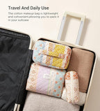 HBselect Quilted Makeup Bag, 3PCS Cotton Large Travel Makeup Bag, Cute Floral Coquette Make up Bag Cosmetic Bag Toiletry Bag for Women Girls