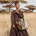 African Black Women's Leather Tote Bag, Large, Premium Vegan Leather, Full Zip, Perfect Christmas Gifts For Women