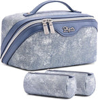 BOYATU Travel Makeup Bag Cosmetic Bags for Women: 3 Sets Large Capacity Make up Bag - Portable Toiletry Bags with Handle for Women(F-1-Blue)