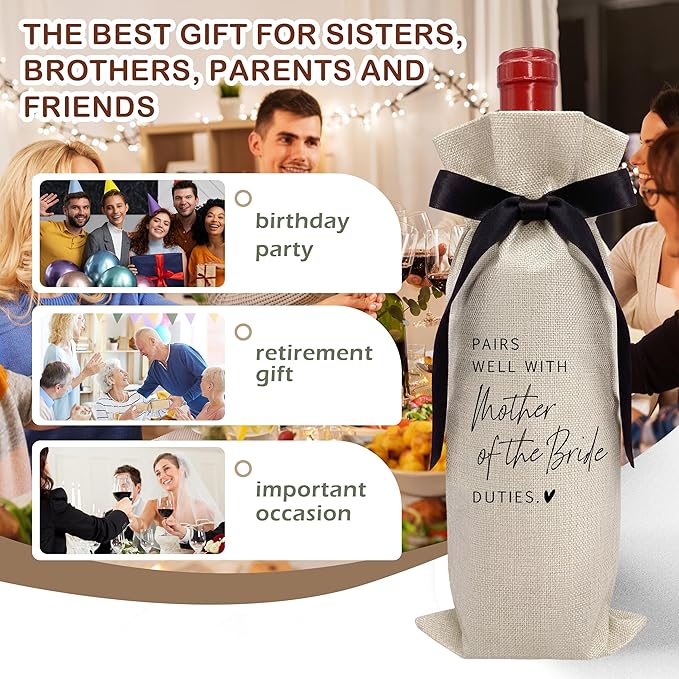 RYIGYWE Cute Bow Ribbon Engagement Gift Wine Bag - 1 PCS Bride to Be Gifts for Bridesmaids Bride and Groom Couples Her Him Will You Be My Bridesmaid for Getting Married Engagement Bridal Shower - A54
